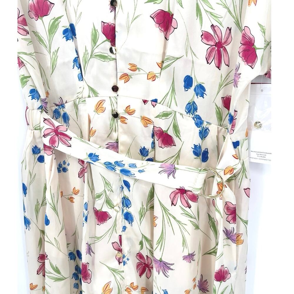 French Connection NWT Satin Cream Floral Shirt Dress Size XL - Picture 3 of 7